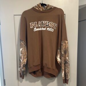 Playboy Brown Hoodie with Camo Sleeves